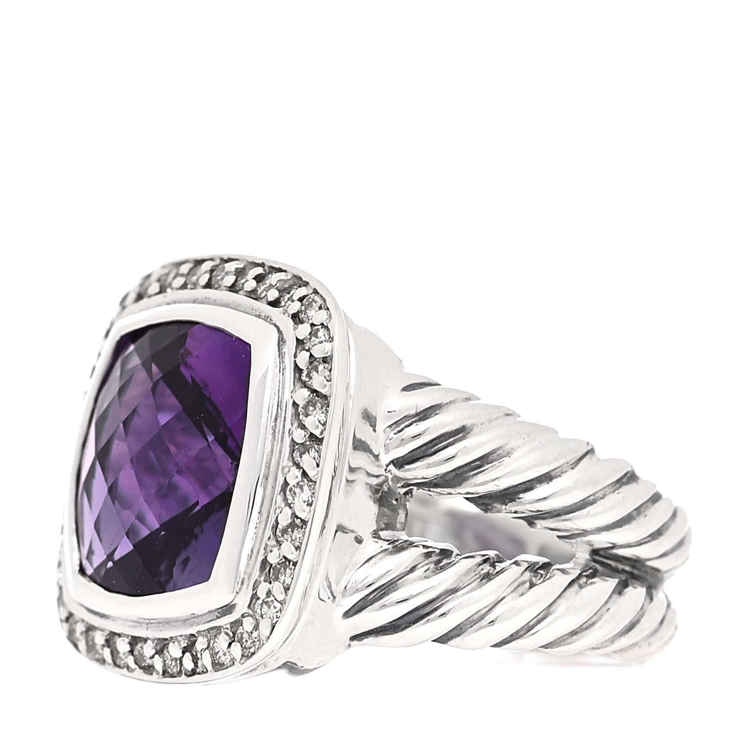 David Yurman Sterling Silver Diamond Amethyst 11mm Albion Ring 50 5.5 3 of 6