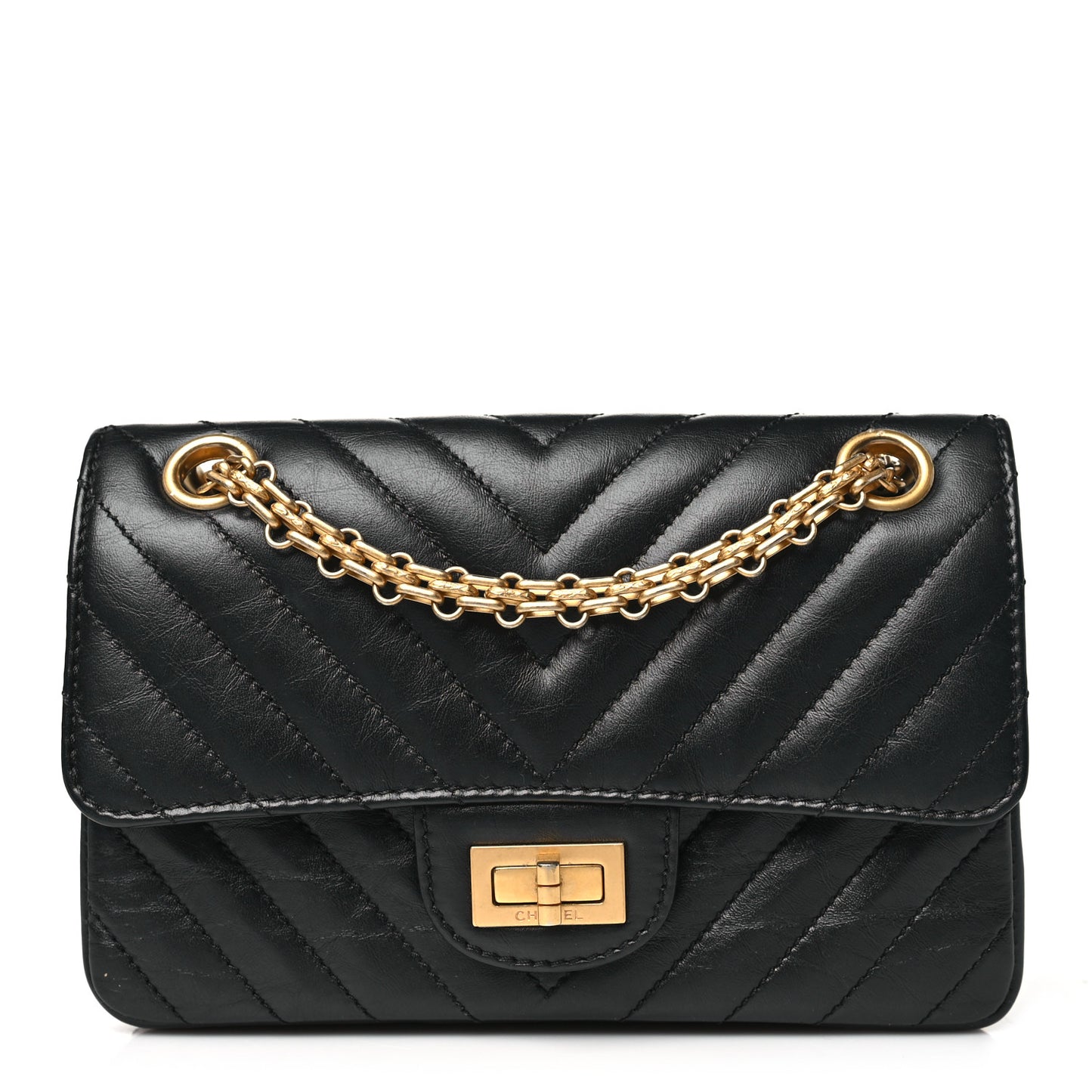 Aged Calfskin Chevron Quilted 2.55 Reissue Mini Flap Black
