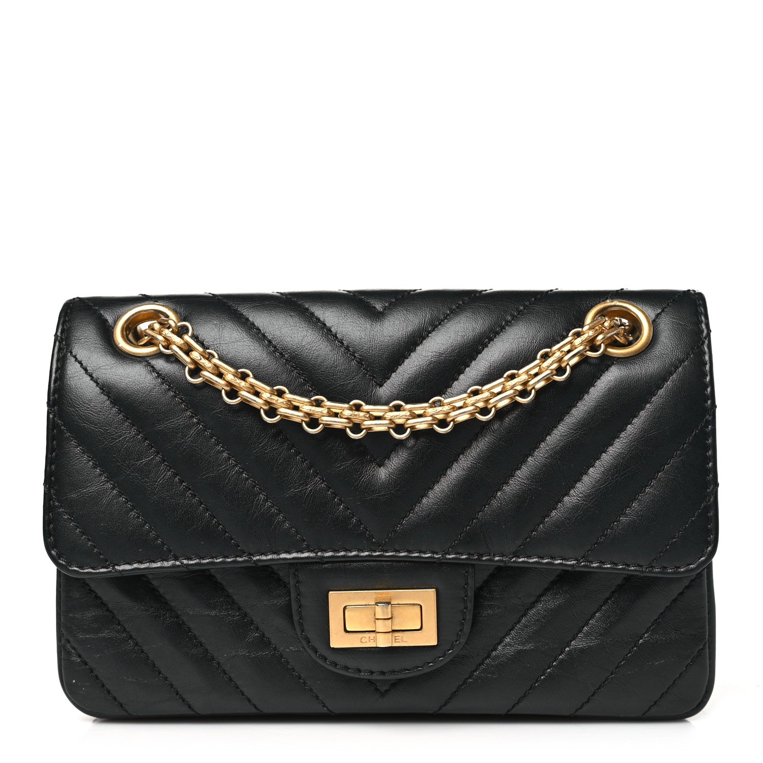 Chanel Aged Calfskin Chevron Quilted 2.55 Reissue Mini Flap Black 1 of 10