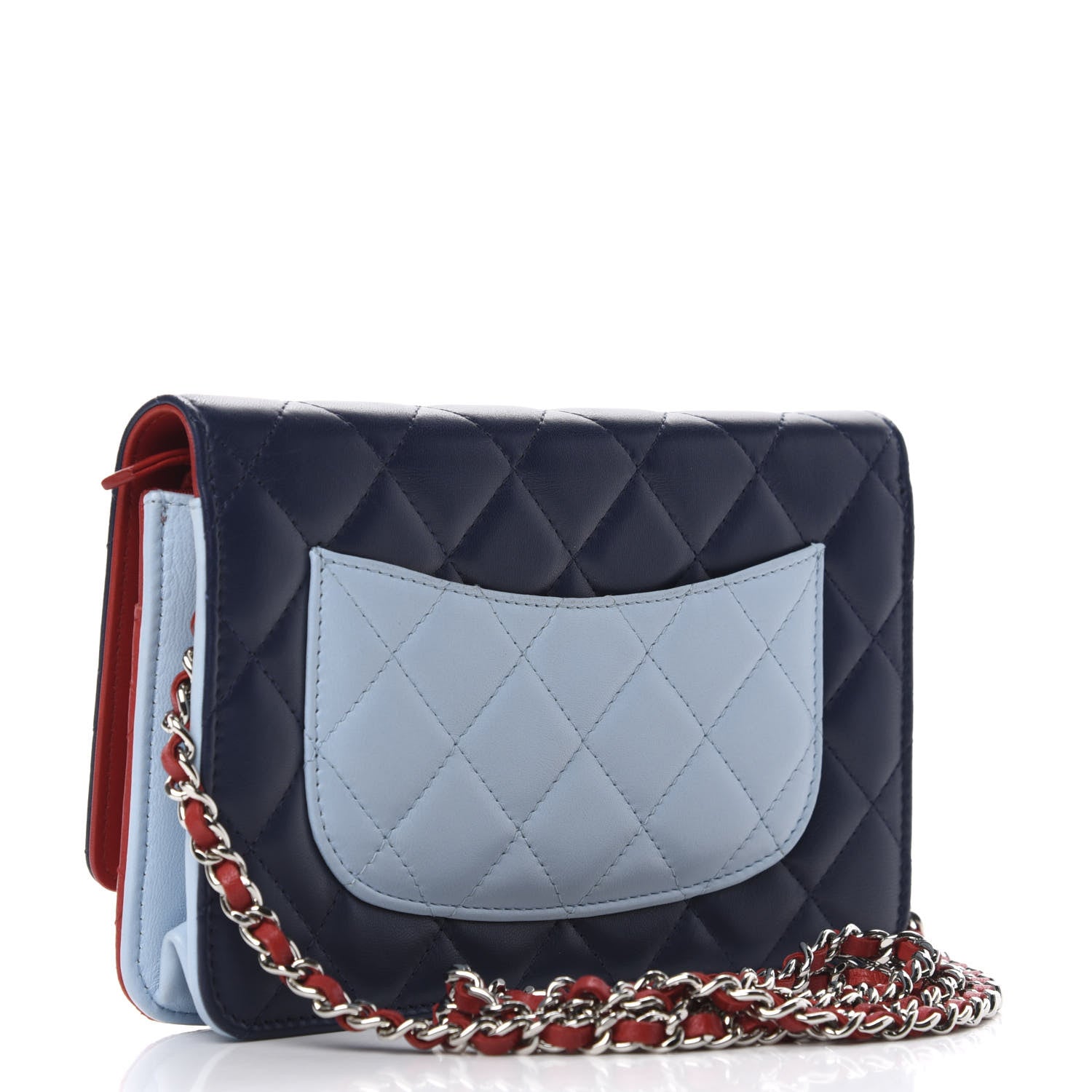 Chanel Lambskin Quilted Tri-Color Wallet On Chain WOC Red Blue 2 of 11