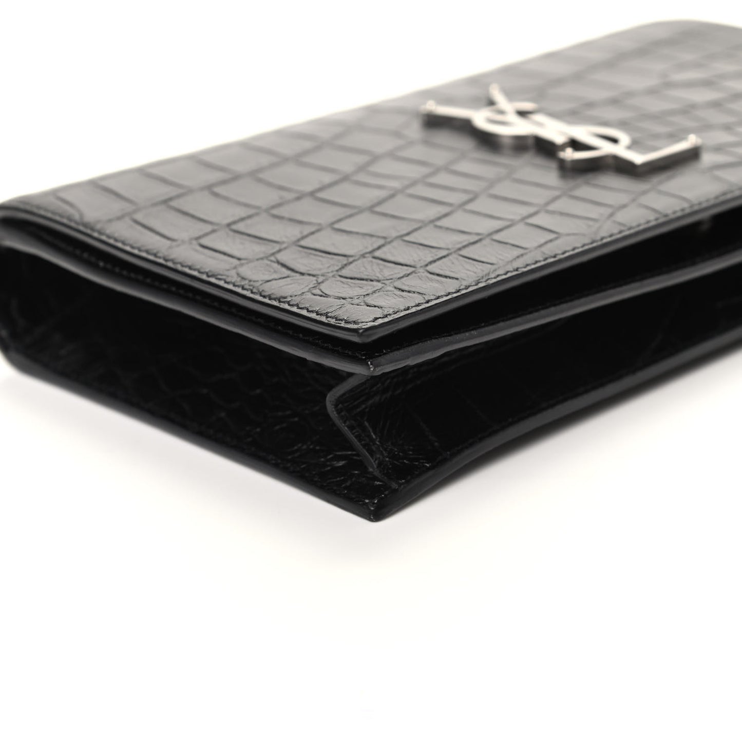 Calfskin Crocodile Embossed Classic Kate Monogram Clutch Black