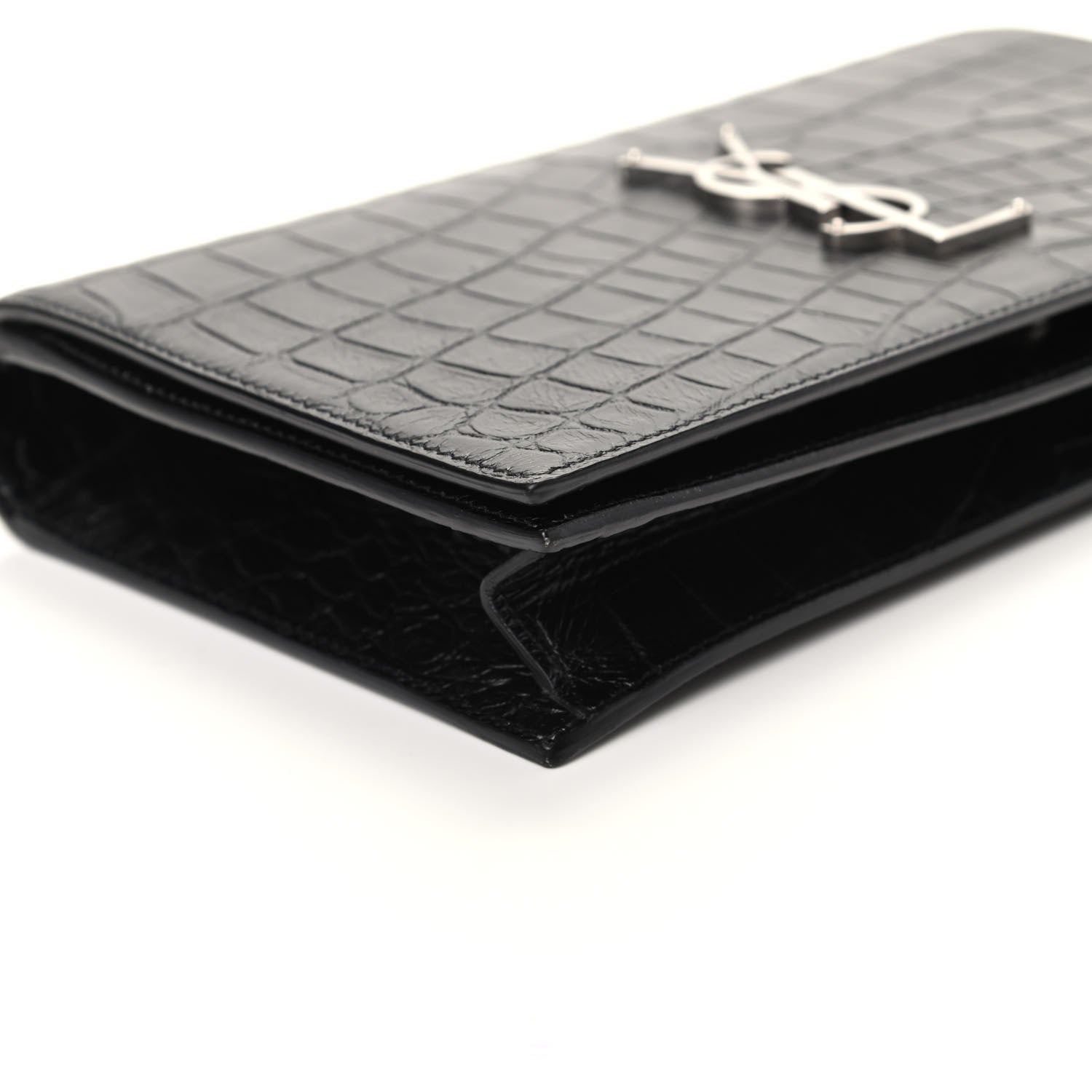 Saint Laurent Calfskin Crocodile Embossed Classic Kate Monogram Clutch Black 7 of 8