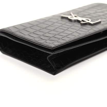 Saint Laurent Calfskin Crocodile Embossed Classic Kate Monogram Clutch Black 7 of 8