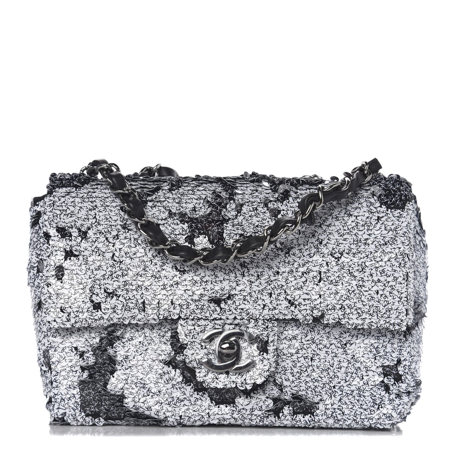 Sequin CC Logo Small Single Flap White Black
