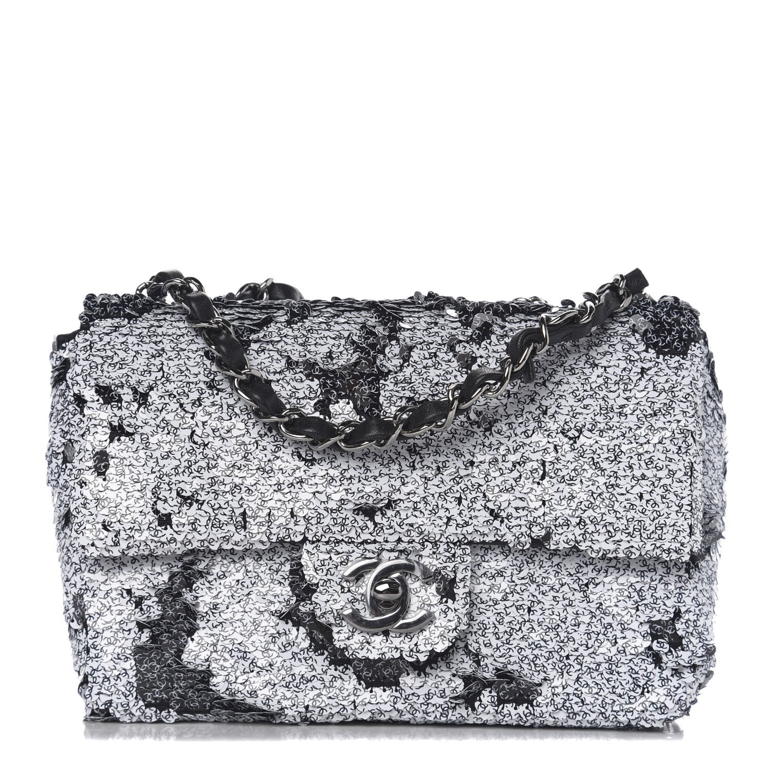 Chanel Sequin CC Logo Small Single Flap White Black 1 of 9