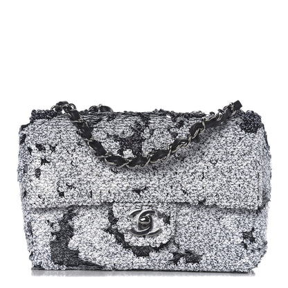 Chanel Sequin CC Logo Small Single Flap White Black 1 of 9