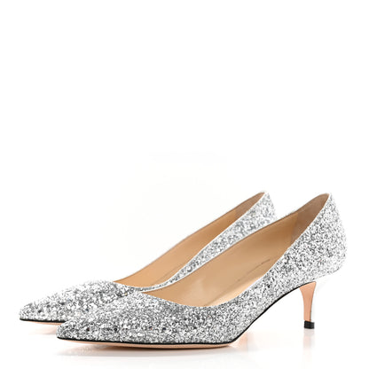 Jimmy Choo Coarse Glitter Fabric Pointy Toe Aza Pumps 36.5 Silver 3 of 17