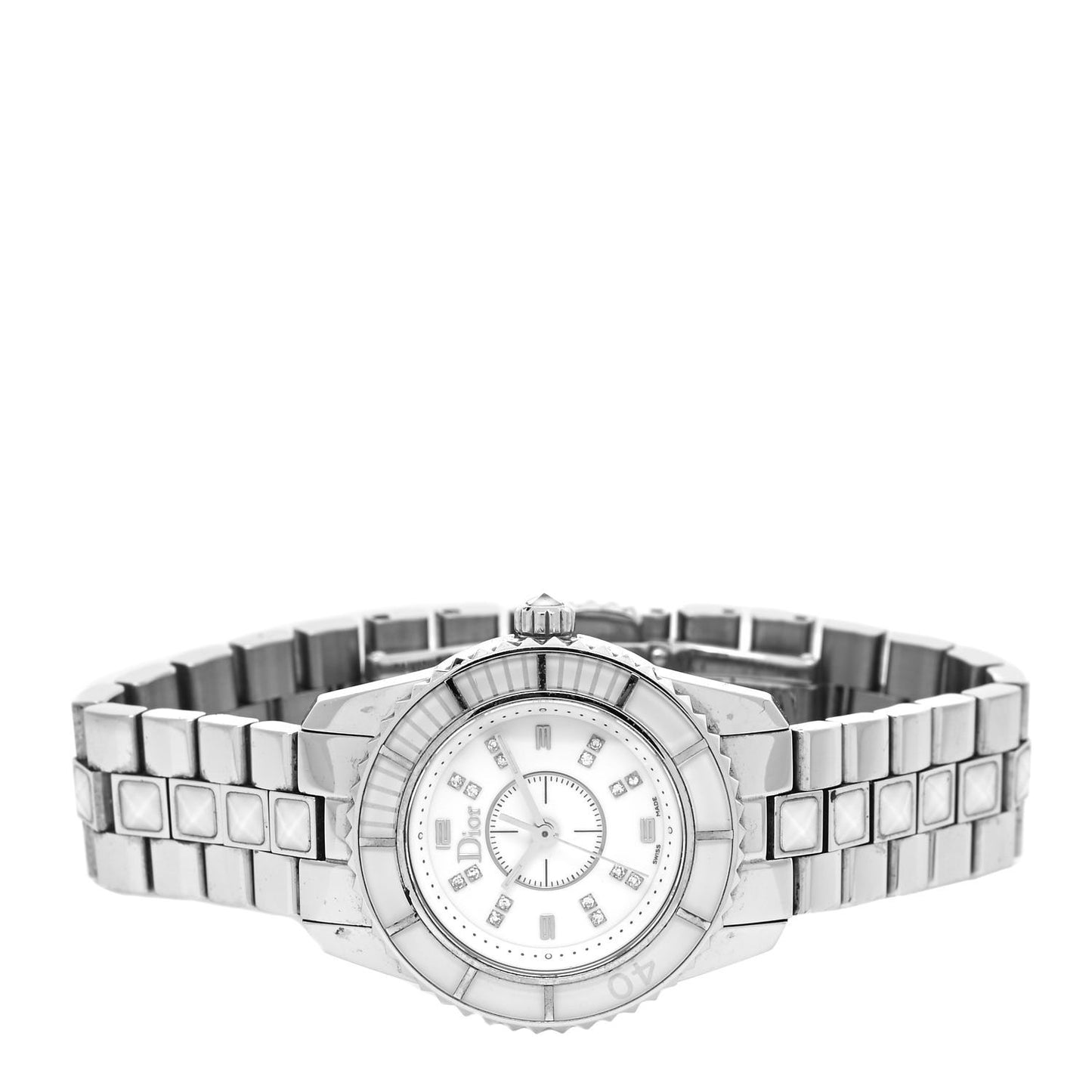 Stainless Steel Diamond Sapphire 29mm Christal Quartz Watch White