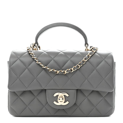 Chanel Lambskin Quilted Mini Top Handle Rectangular Flap Dark Grey 1 of 11