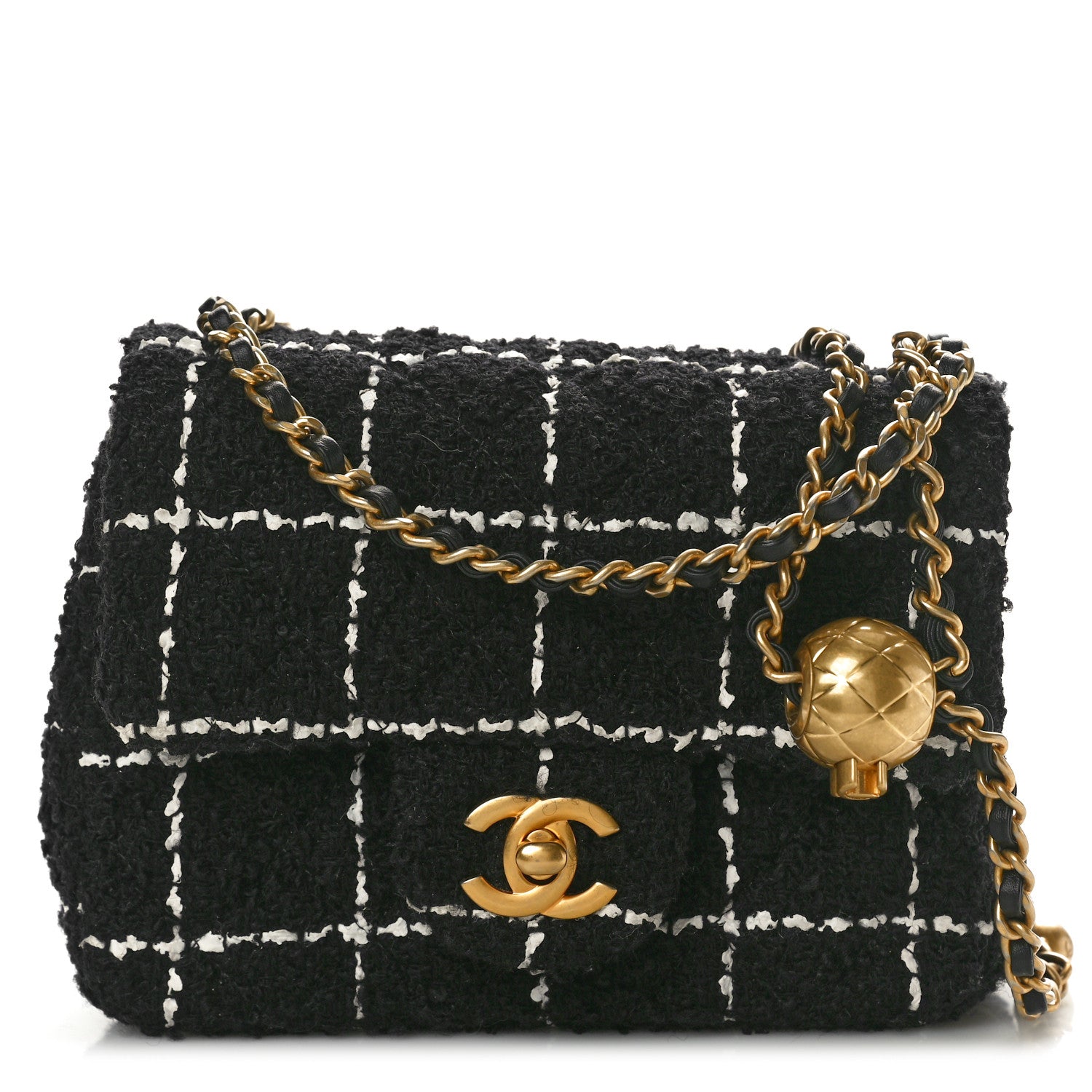 Chanel Tweed Quilted Mini Pearl Crush Flap Black White 1 of 10