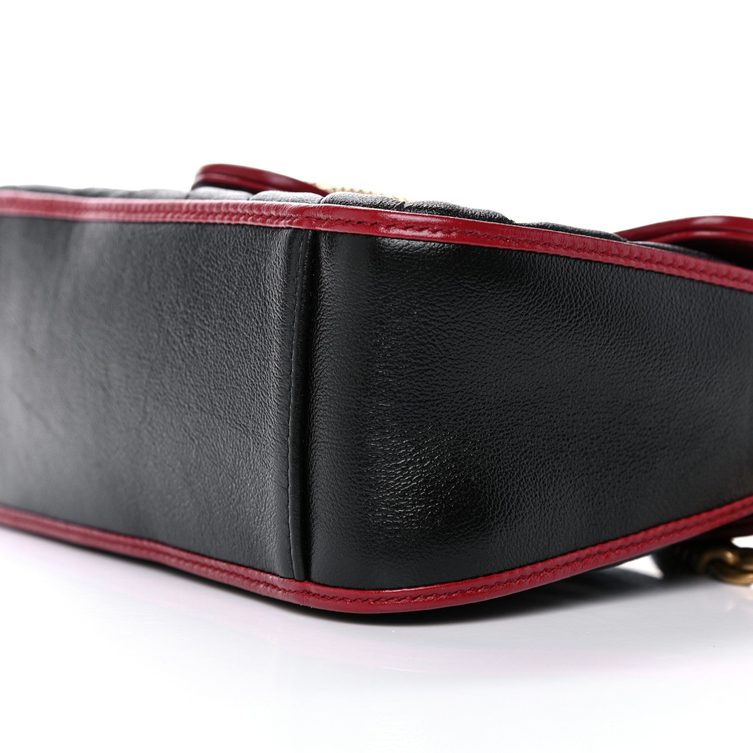 Gucci Vintage Effect Calfskin Matelasse Diagonal Mini Torchon GG Marmont Top Handle Shoulder Bag Black Romantic Cherry 11 of 12