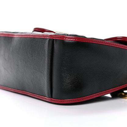 Gucci Vintage Effect Calfskin Matelasse Diagonal Mini Torchon GG Marmont Top Handle Shoulder Bag Black Romantic Cherry 11 of 12