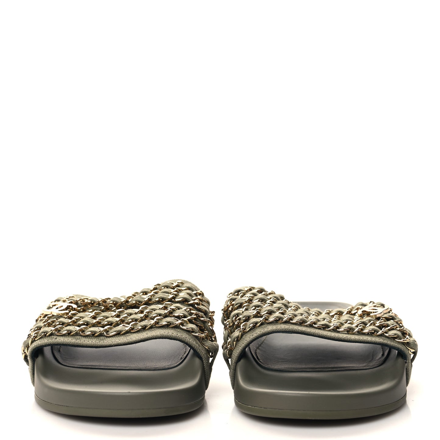 Canvas Chain Flat Sandals 39 Khaki