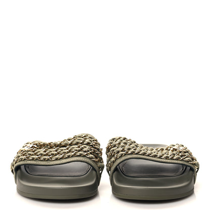 Chanel Canvas Chain Flat Sandals 39 Khaki 2 of 8