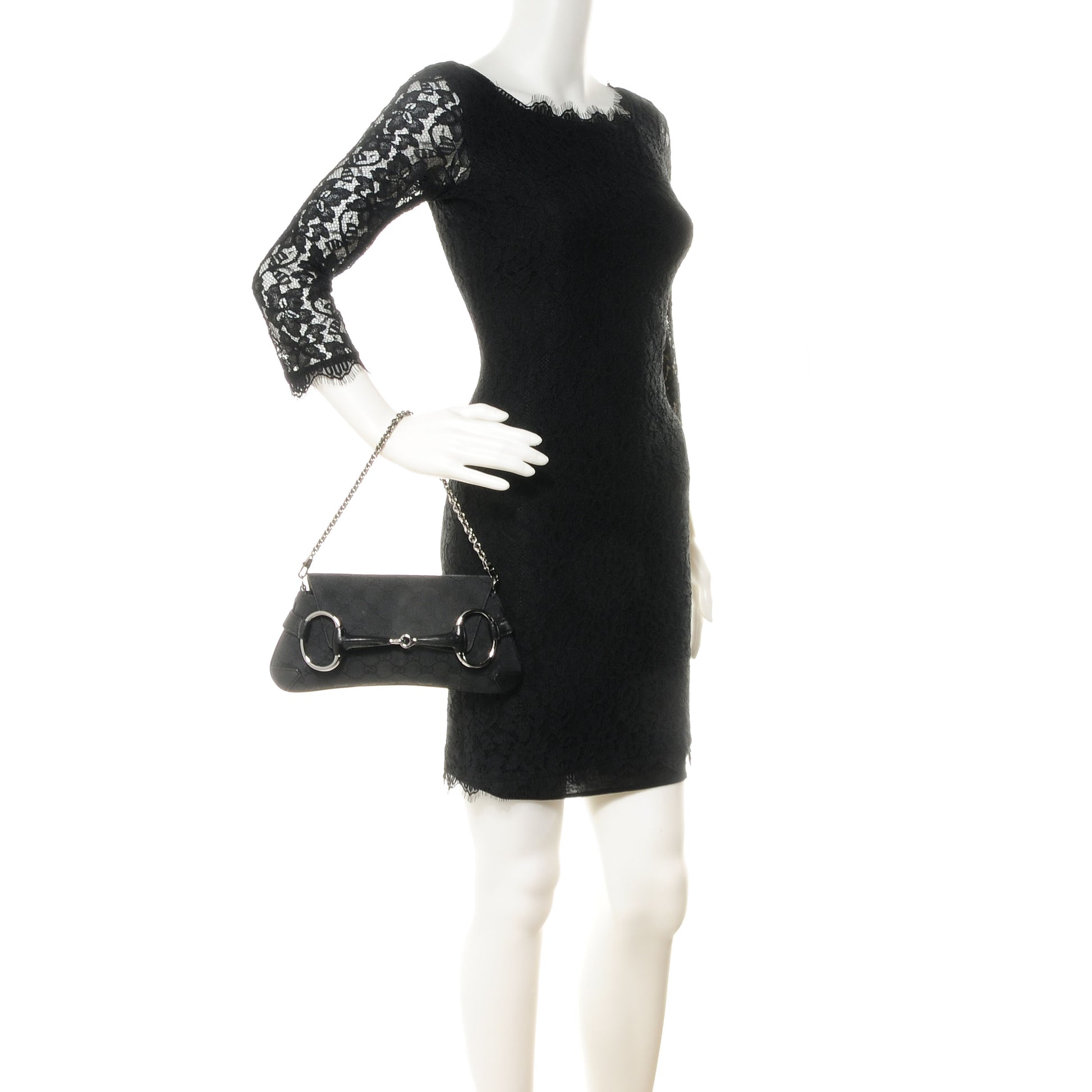 Gucci Monogram Horsebit Clutch Black 2 of 7
