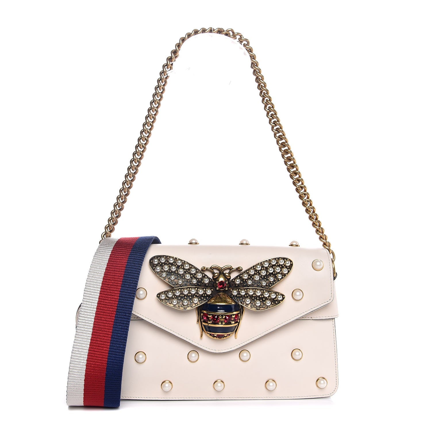Gucci Nappa Pearl Studded Mini Queen Margaret Broadway Shoulder Bag Mystic White 1 of 8