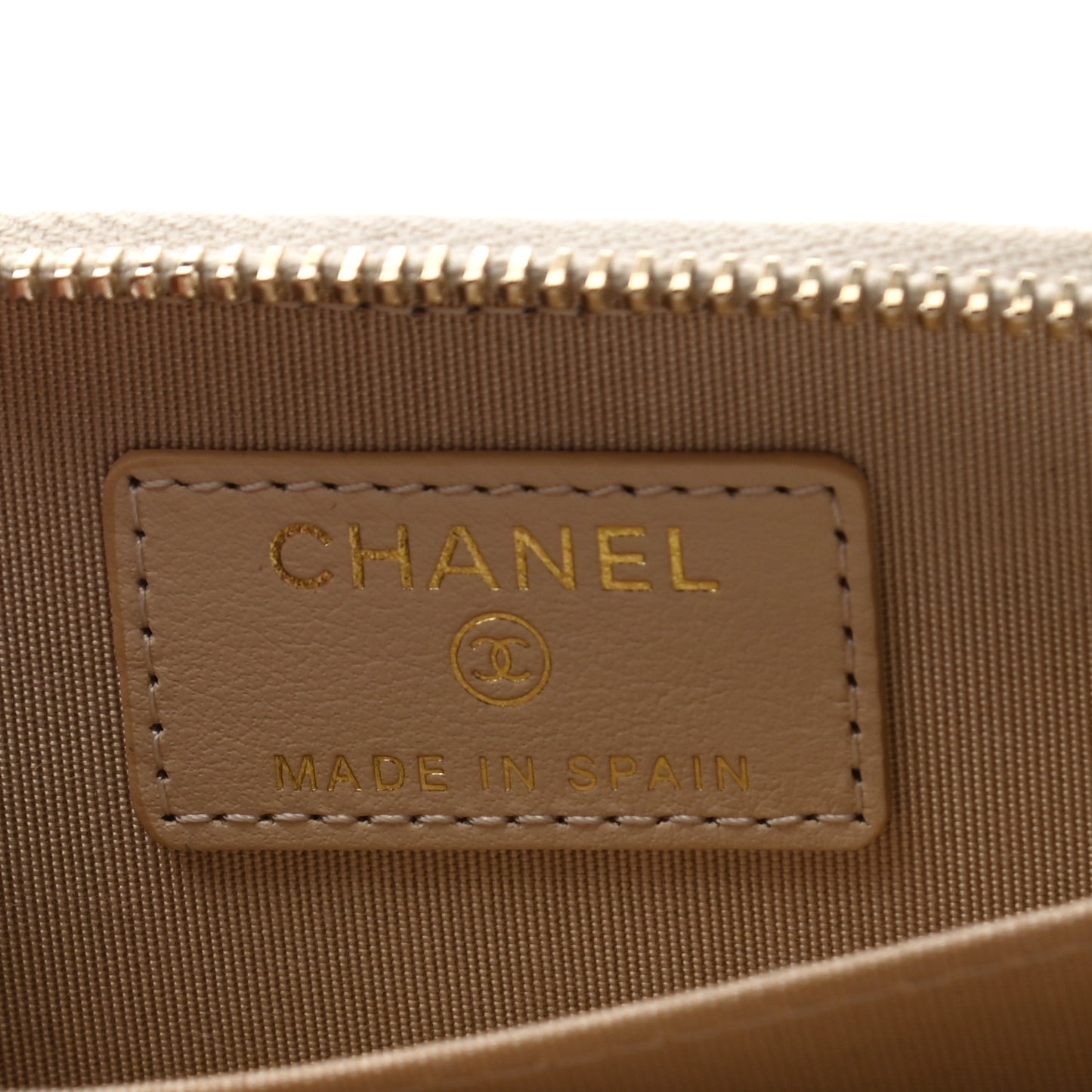 Goatskin Quilted Chanel 19 Zip Around Coin Purse Wallet Beige