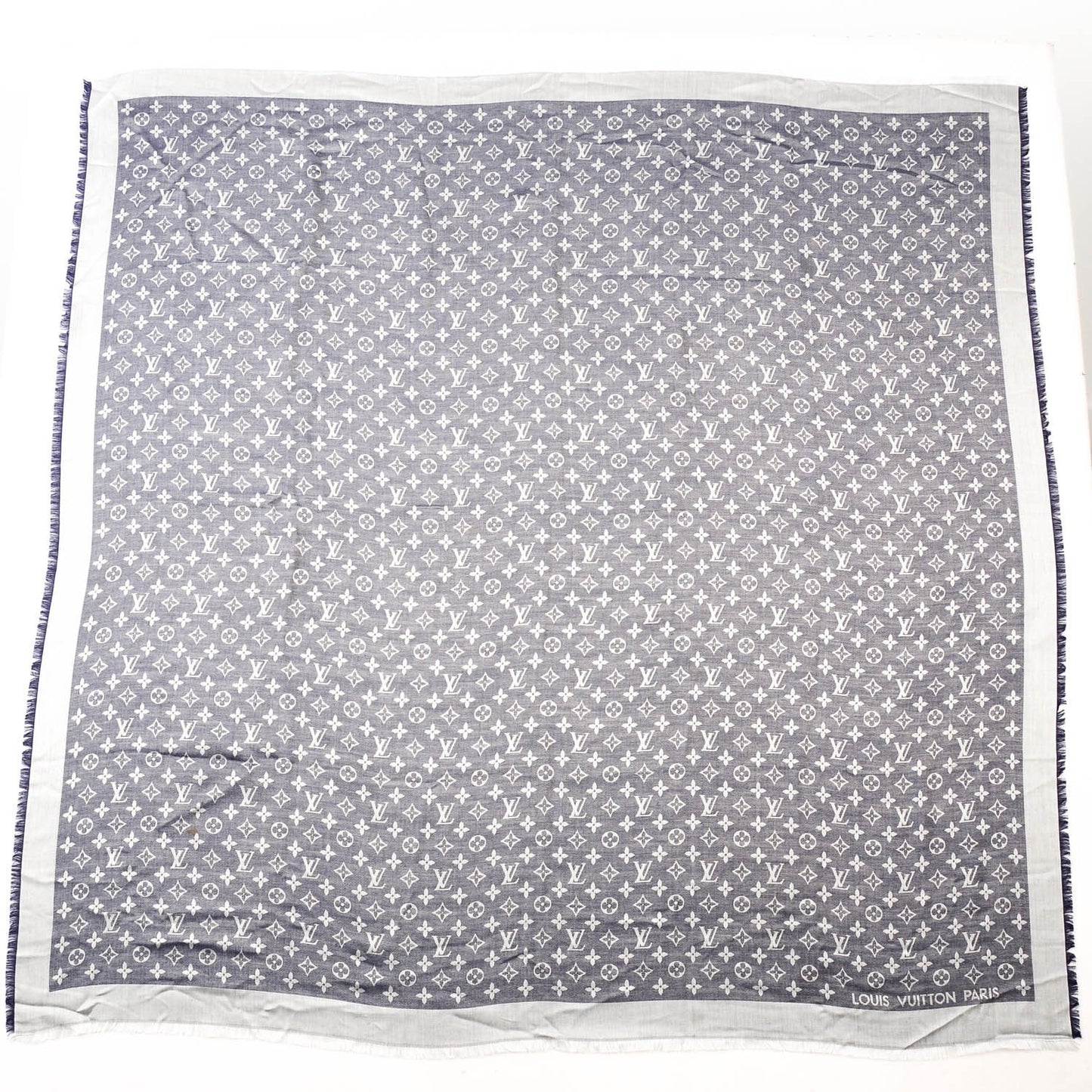 Silk Wool Monogram Denim Shawl Blue