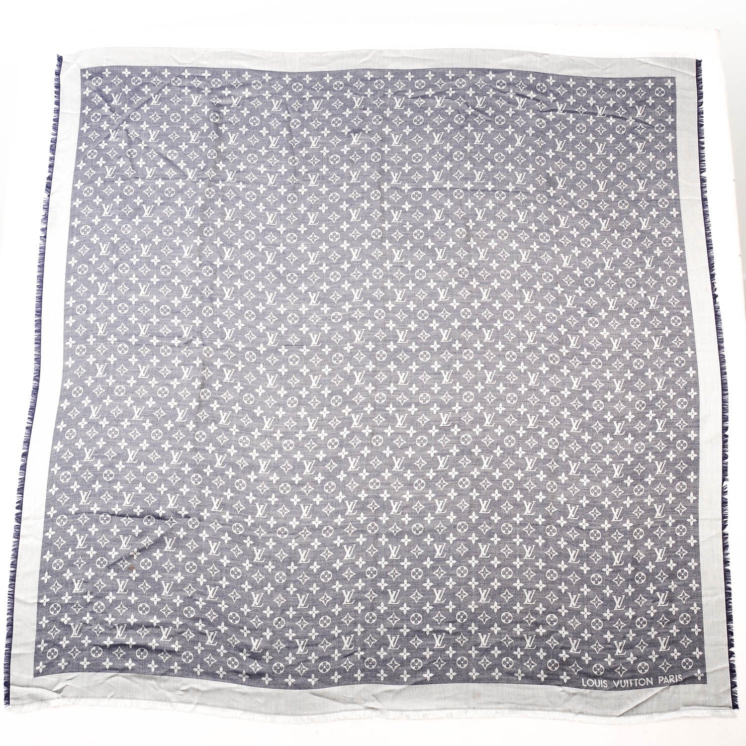 Louis Vuitton Silk Wool Monogram Denim Shawl Blue 3 of 5