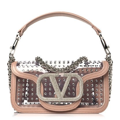 Valentino Garavani TPU Calfskin Crystal Vlogo Embellished Small Loco Shoulder Bag Trasparente Crystal Rose Cannelle 1 of 8