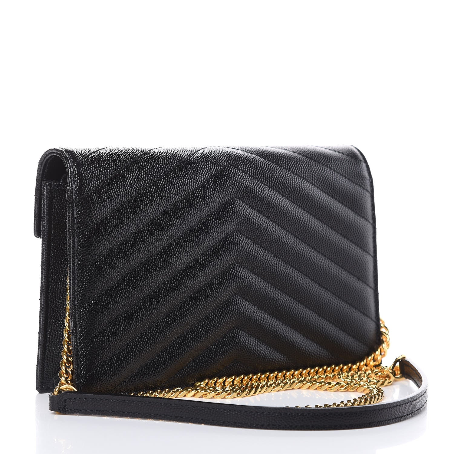 Saint Laurent Grain De Poudre Matelasse Chevron Monogram Envelope Chain Wallet Black 3 of 8