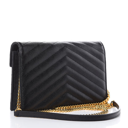 Saint Laurent Grain De Poudre Matelasse Chevron Monogram Envelope Chain Wallet Black 3 of 8