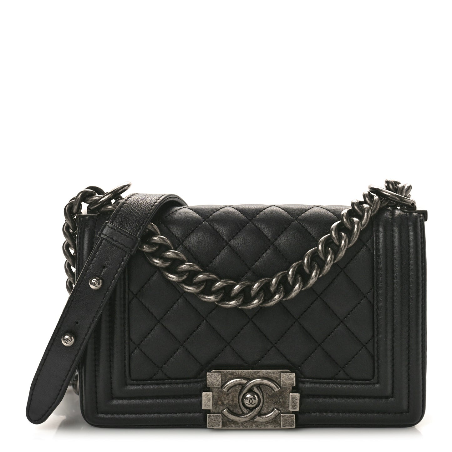 Calfskin Quilted Small Boy Flap Black
