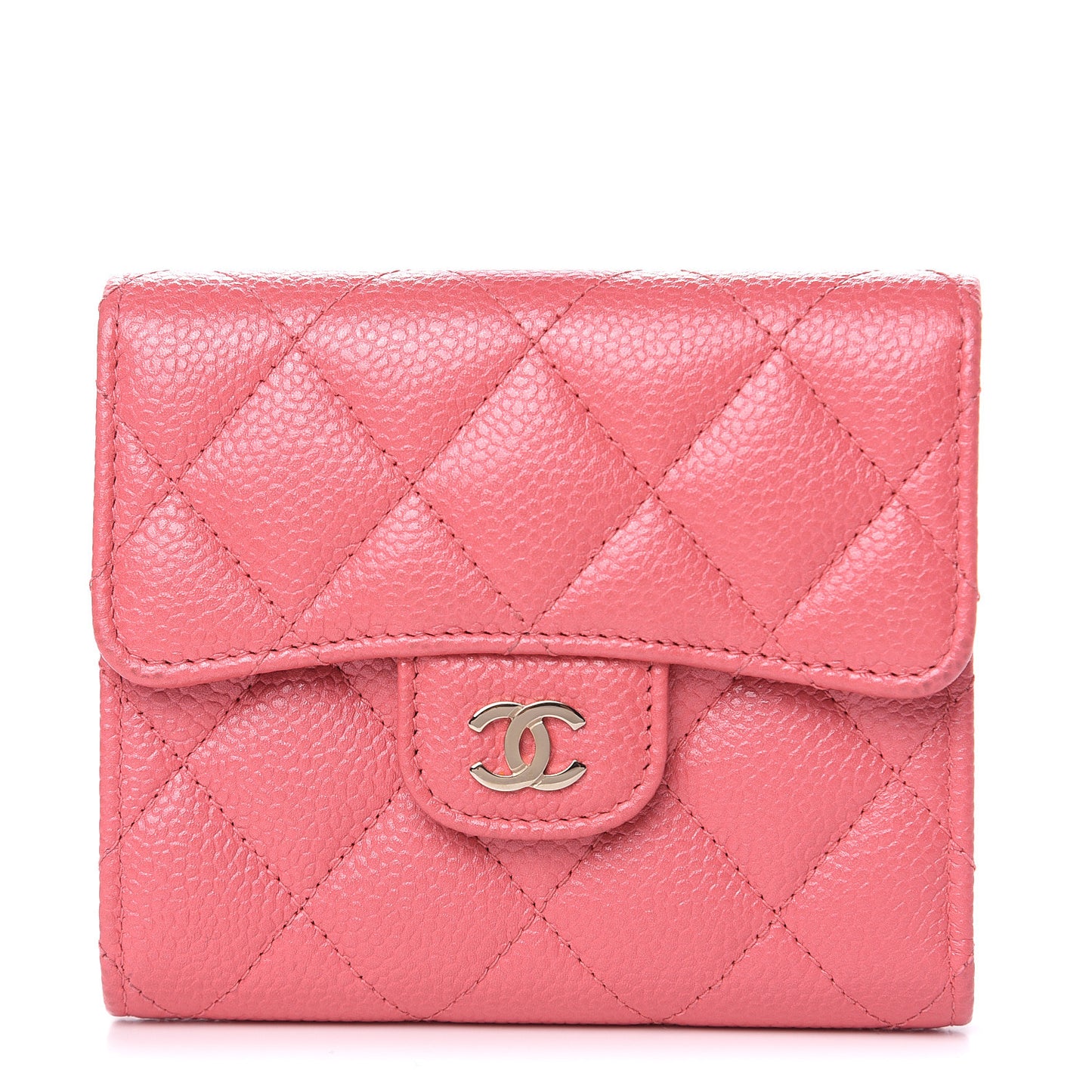Caviar Quilted Compact Flap Wallet Pink