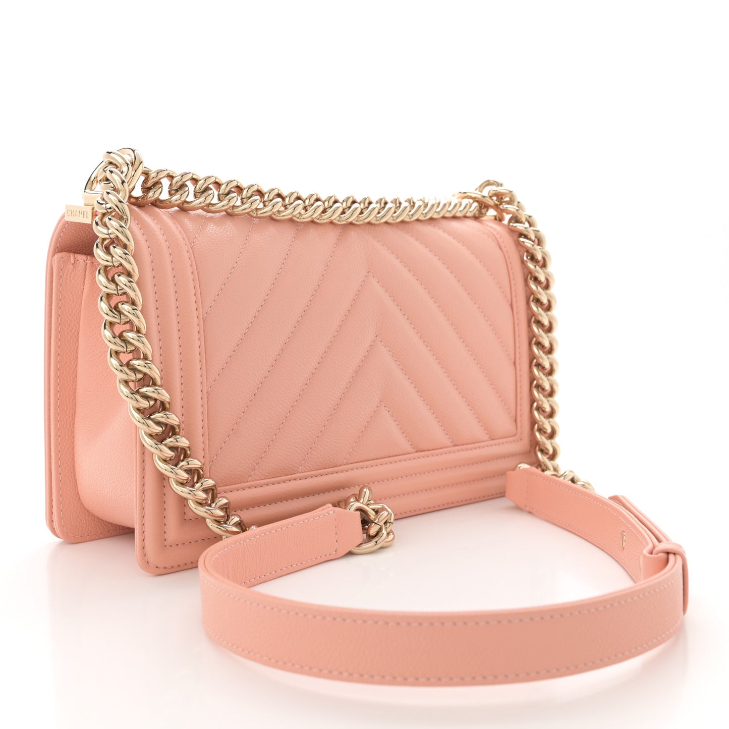 Caviar Chevron Quilted Medium Boy Flap Light Pink