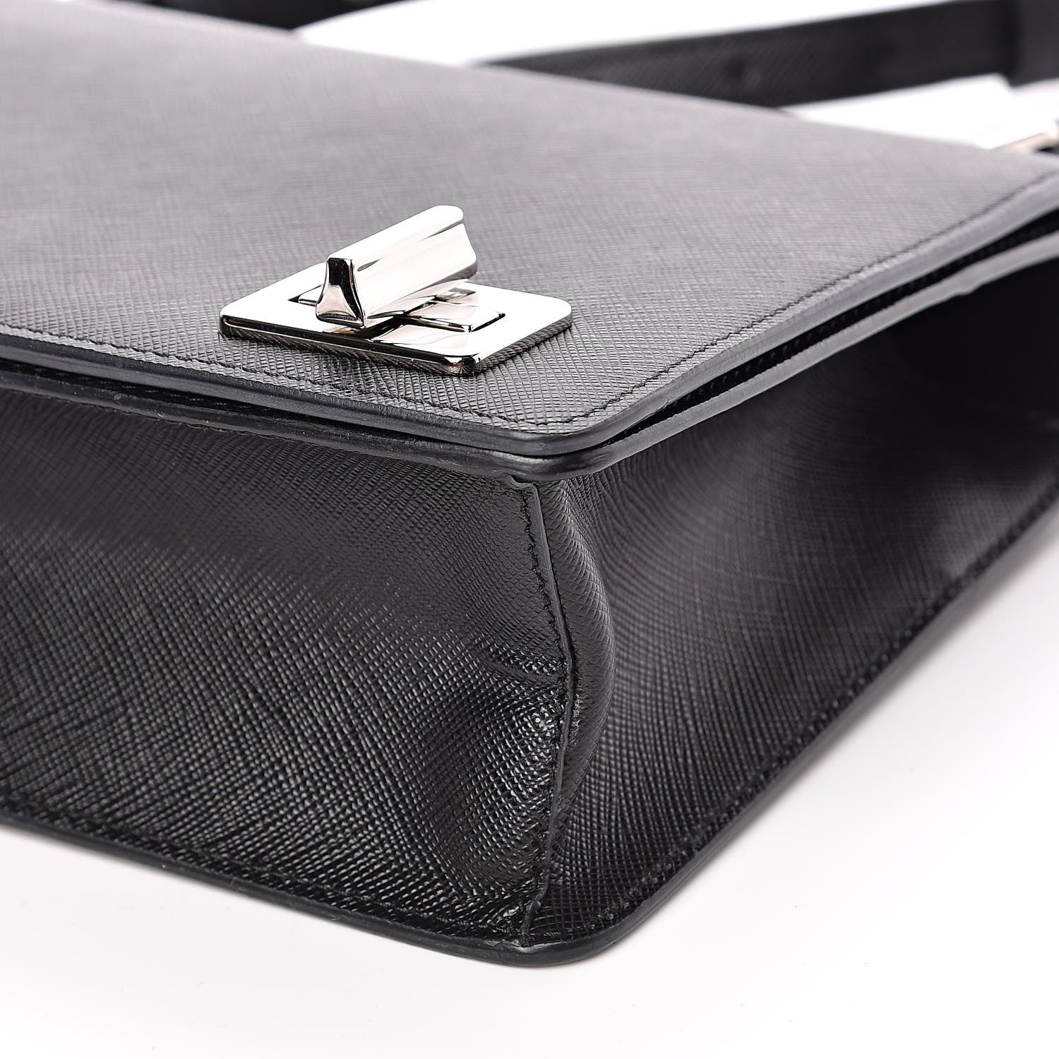 Prada Saffiano Pattina Top Handle Flap Bag Black 8 of 9