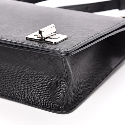 Prada Saffiano Pattina Top Handle Flap Bag Black 8 of 9