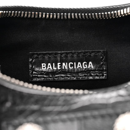Balenciaga Extra Supple Calfskin Crystal Crocodile Embossed Le Cagole Shoulder Bag XS Black 8 of 10