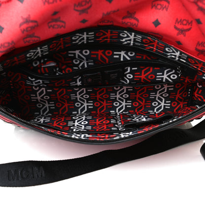 MCM X Ekocycle Monogram Coated Canvas Studded Messenger Bag Red 5 of 13