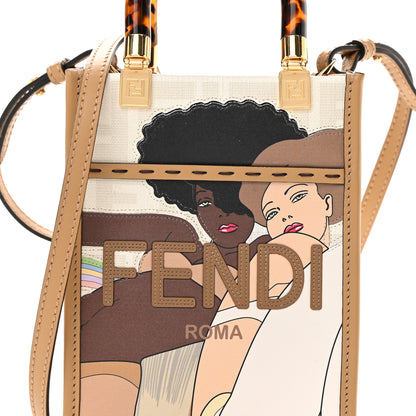 Fendi Glazed Fabric Plexiglass FF Logo Bikini Girls Mini Fendi Sunshine Shopper Tote Bianco Perla Multicolor Miele Scuro 7 of 11