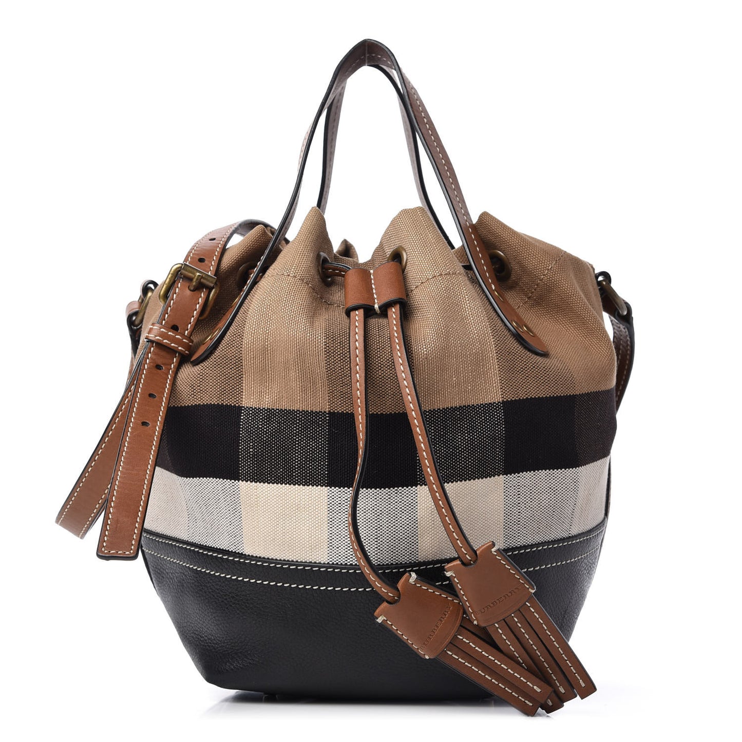 Canvas Check Grainy Calfskin Heston Crossbody Black