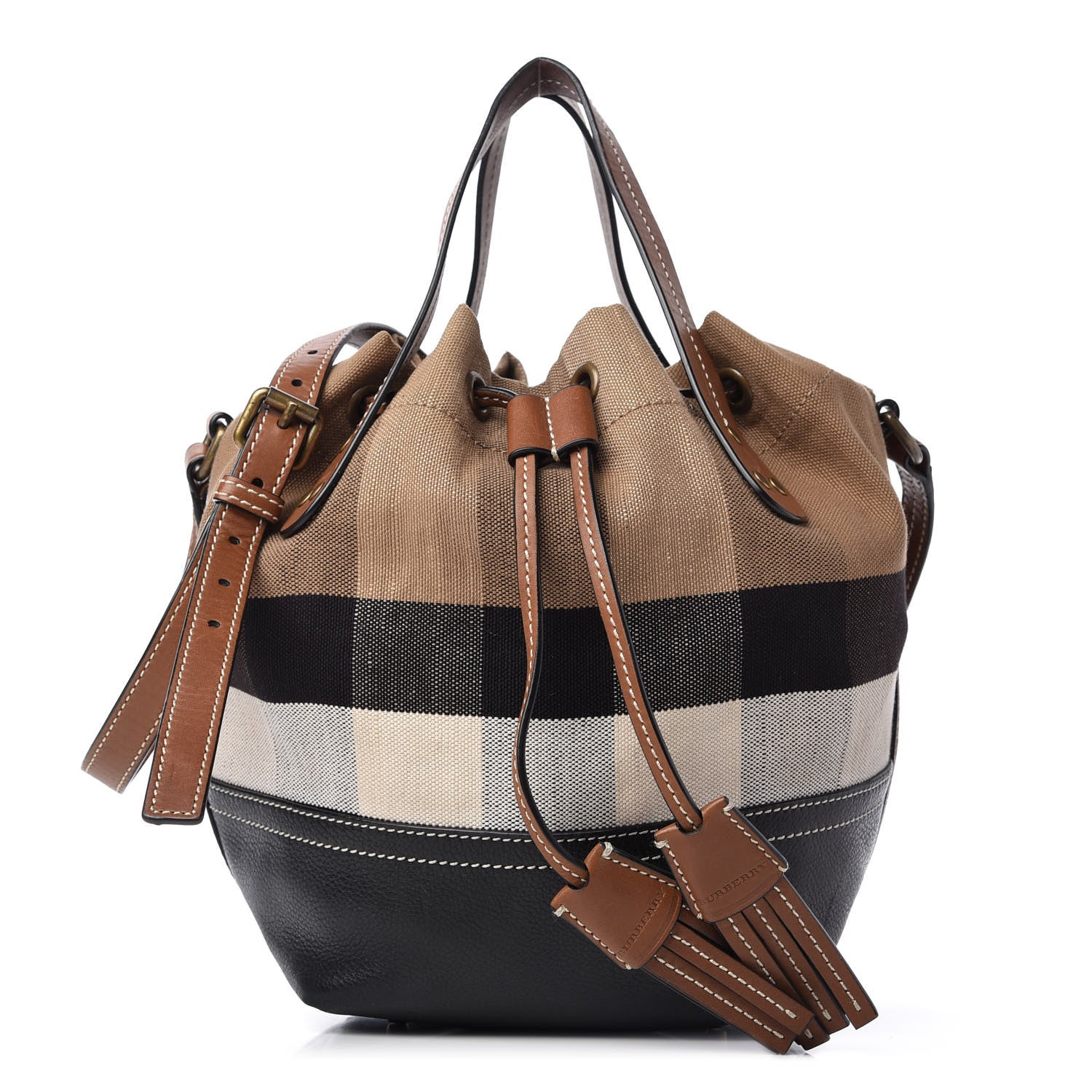 Burberry Canvas Check Grainy Calfskin Heston Crossbody Black 3 of 9