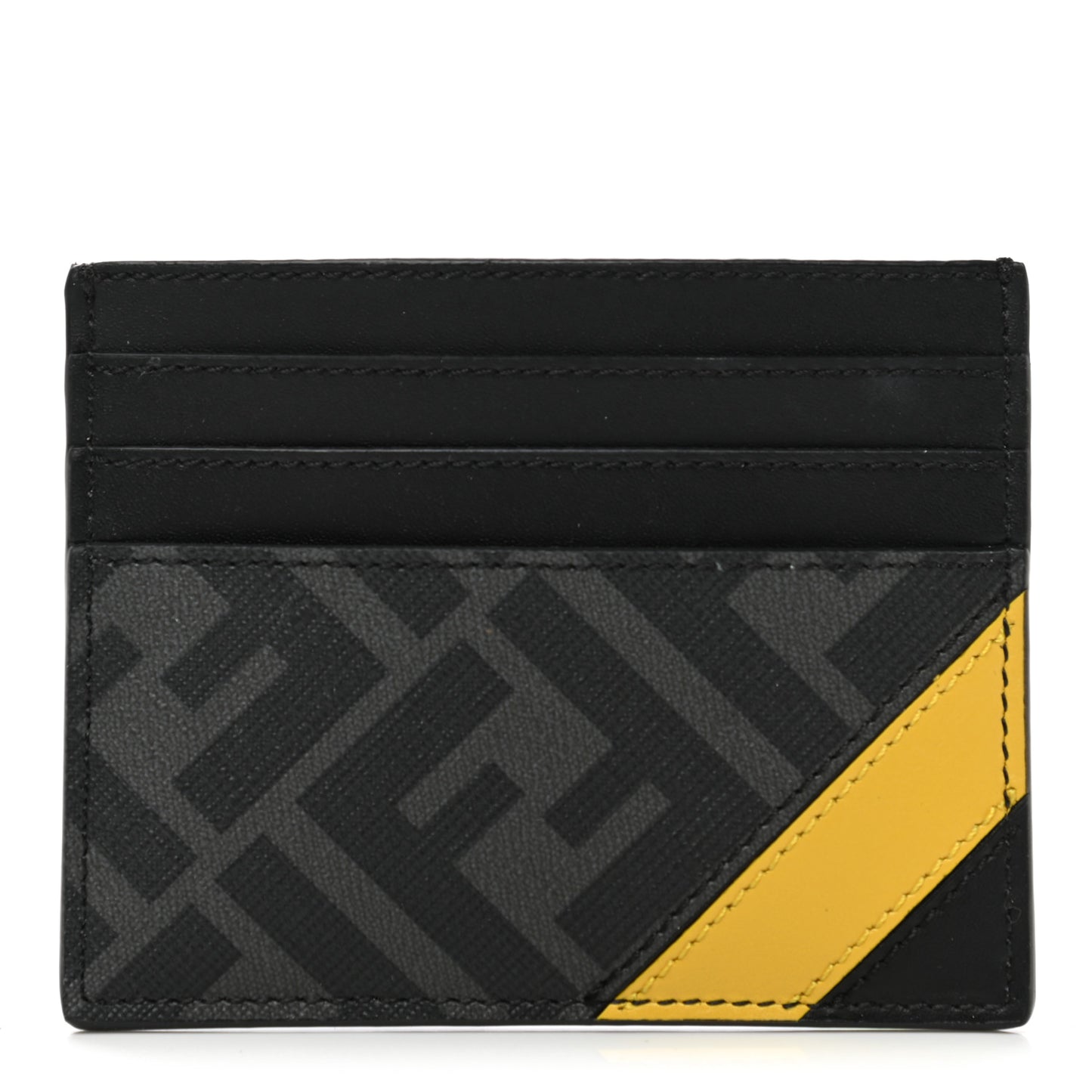 Glazed Fabric Vitello Liberty FF 1974 Diagonal Card Holder Black Sunflower