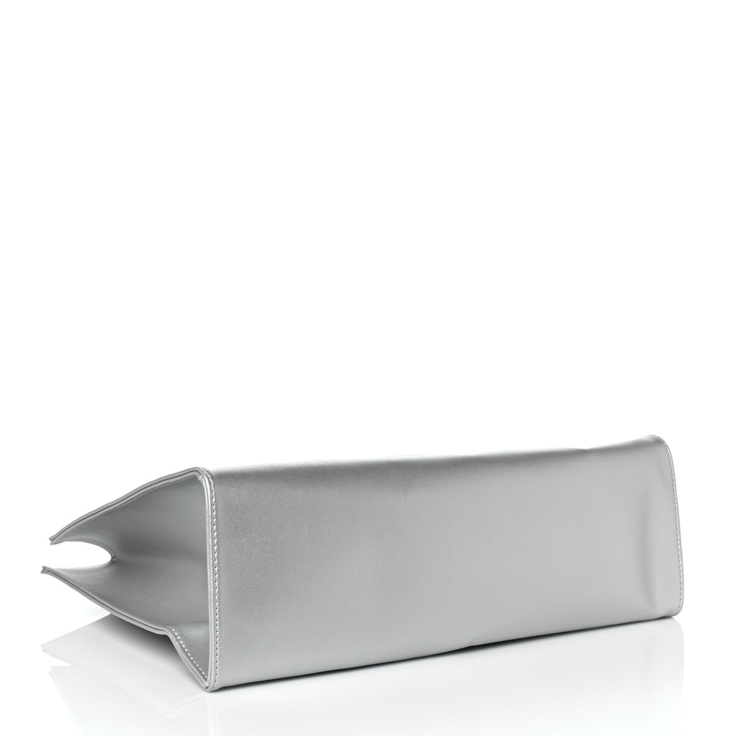 Metallic Vegan Leather Medium Shopping Bag Silver