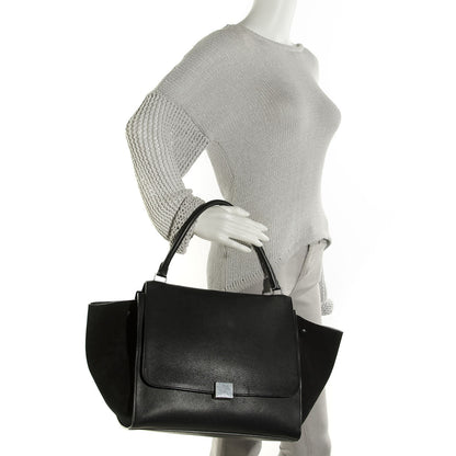 Celine Drummed Calfskin Suede Large Trapeze Black 2 of 9