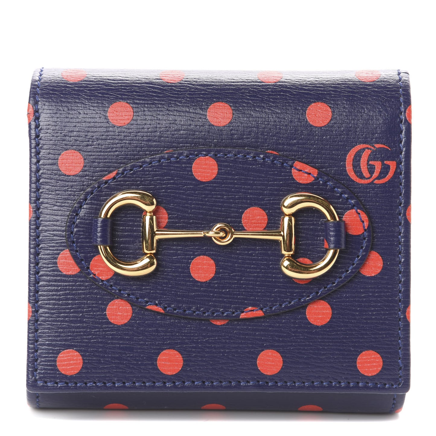 Shangai Calfskin Polka Dot Horsebit 1955 Flap Card Case Wallet Blue Orange Sailor Blue
