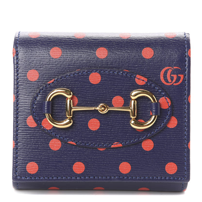 Gucci Shangai Calfskin Polka Dot Horsebit 1955 Flap Card Case Wallet Blue Orange Sailor Blue 1 of 5
