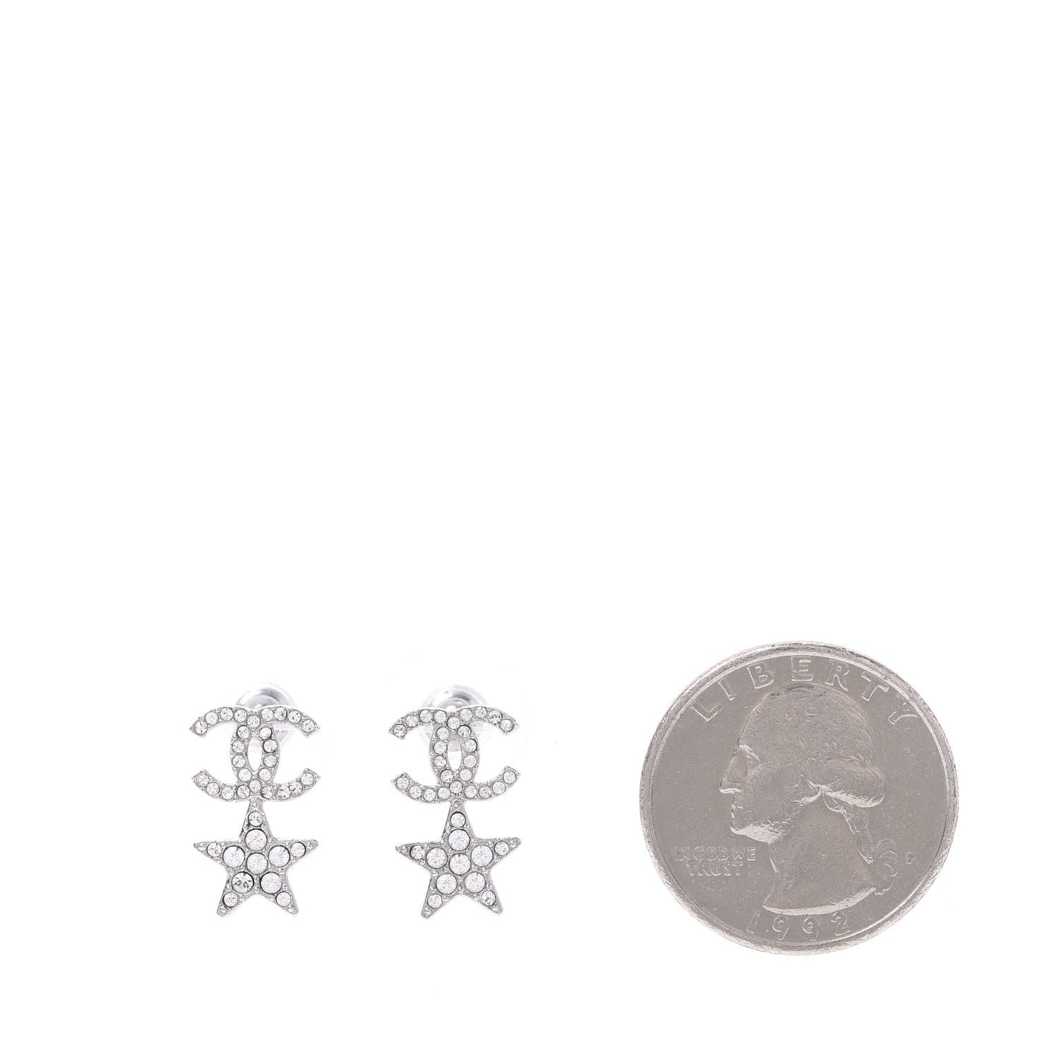 Chanel Crystal CC Star Earrings Silver 2 of 5