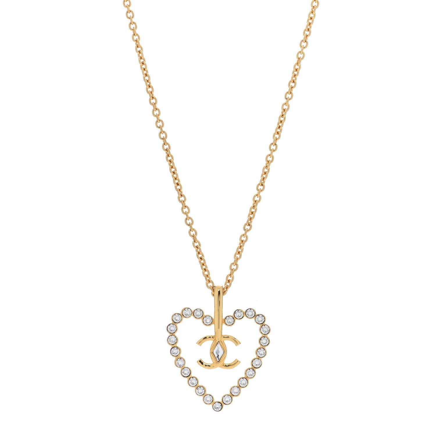 Chanel Crystal CC Heart Necklace Gold 1 of 4
