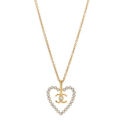 Chanel Crystal CC Heart Necklace Gold 1 of 4