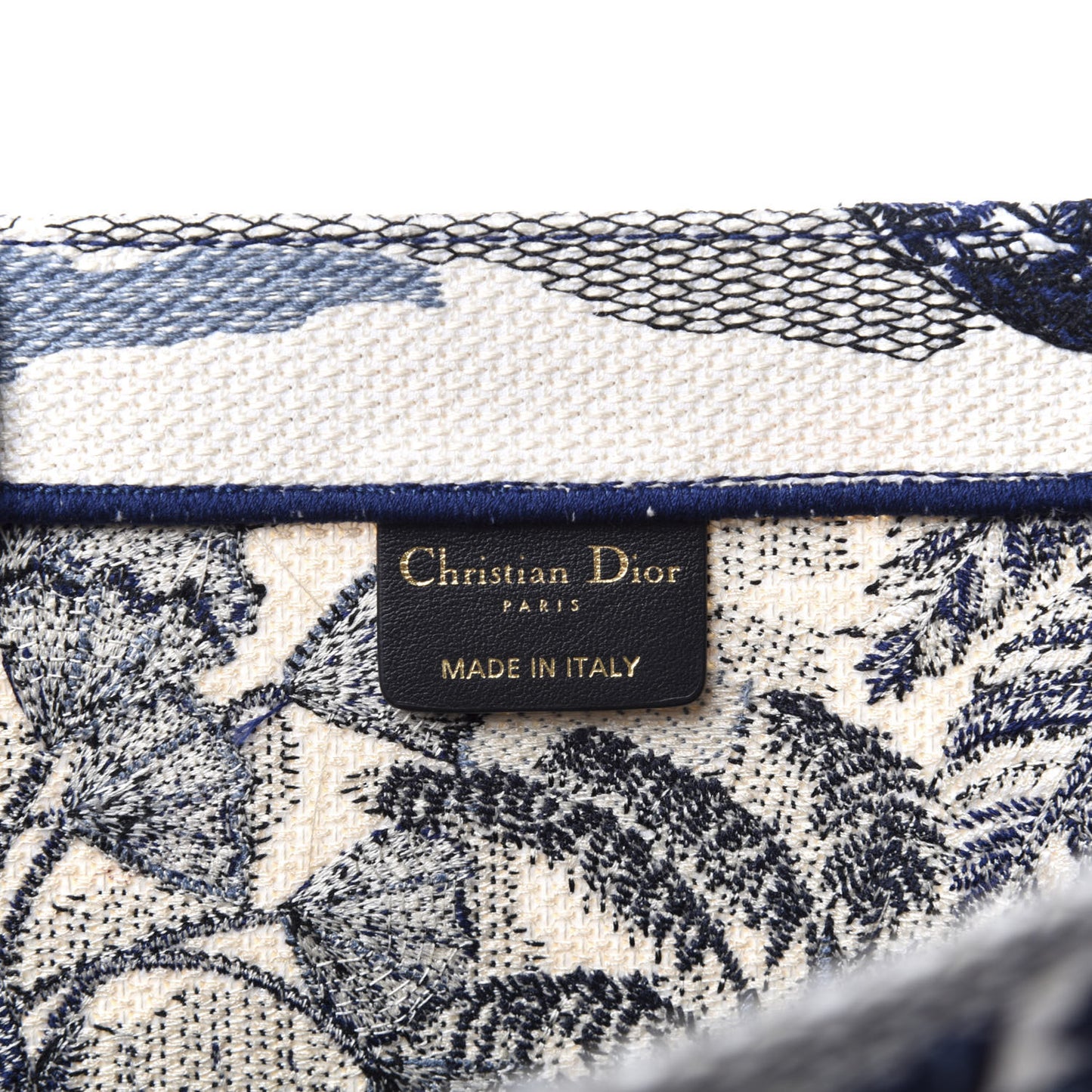 Canvas Embroidered Large Palm Tree Toile De Jouy Book Tote Blue