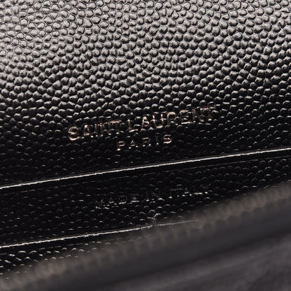Saint Laurent Grain De Poudre Matelasse Chevron Monogram Envelope Chain Wallet Black 6 of 10