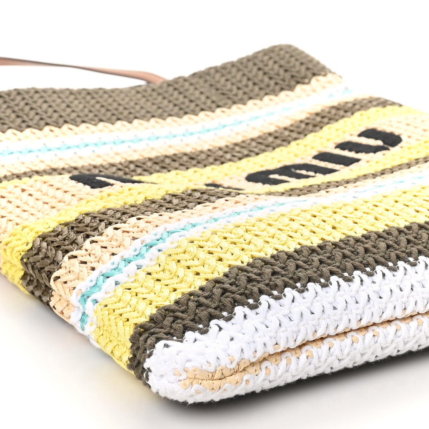 Miu Miu Raffia Crochet Stripe Vertical Tote Bag Tundra Limone Natural 8 of 9