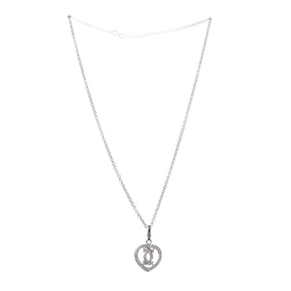 Cartier 18K White Gold Diamond Heart Double C Pendant Necklace 3 of 9