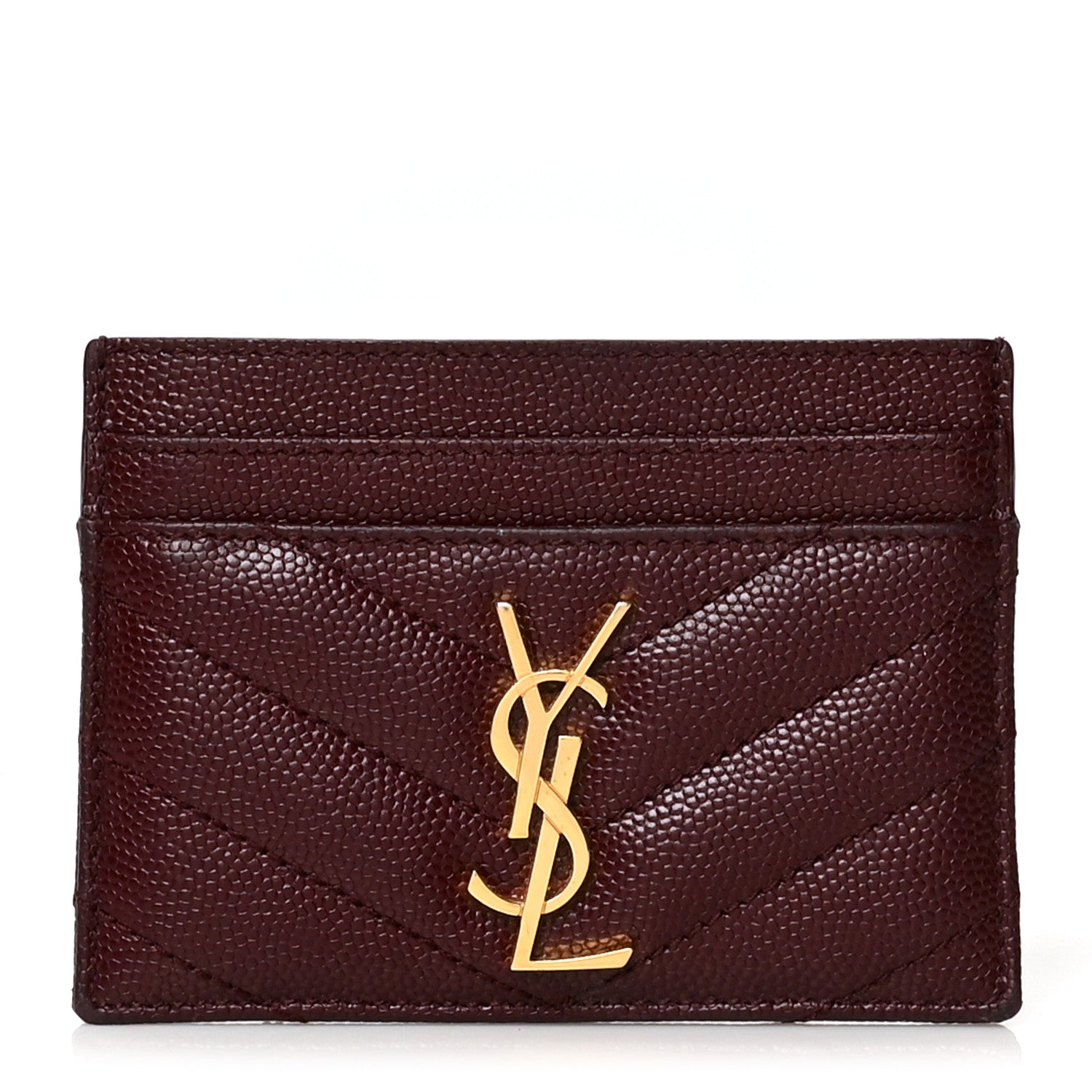 Saint Laurent Grain De Poudre Matelasse Chevron Cassandre Credit Card Case Bordeaux 1 of 9