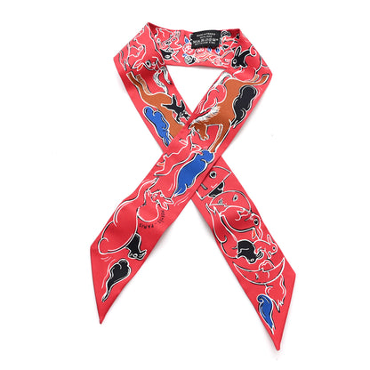Hermes Silk Mille Et Un Lapins Twilly Grenadine Bleu Black 1 of 3